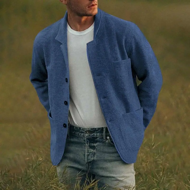 Chaquetas para jóvenes para hombre, cuello vuelto Retro, moda de Color sólido, 2024