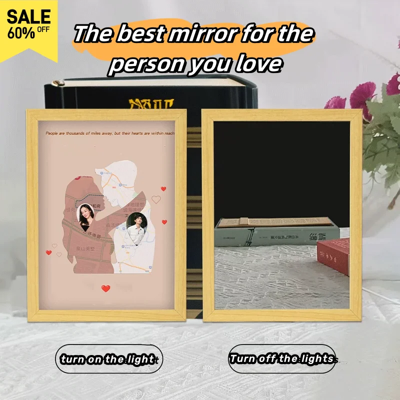 Customized mirror lighting paintings,LED tri color lights,family and couple wedding and holiday gifts,warm home decor ornaments