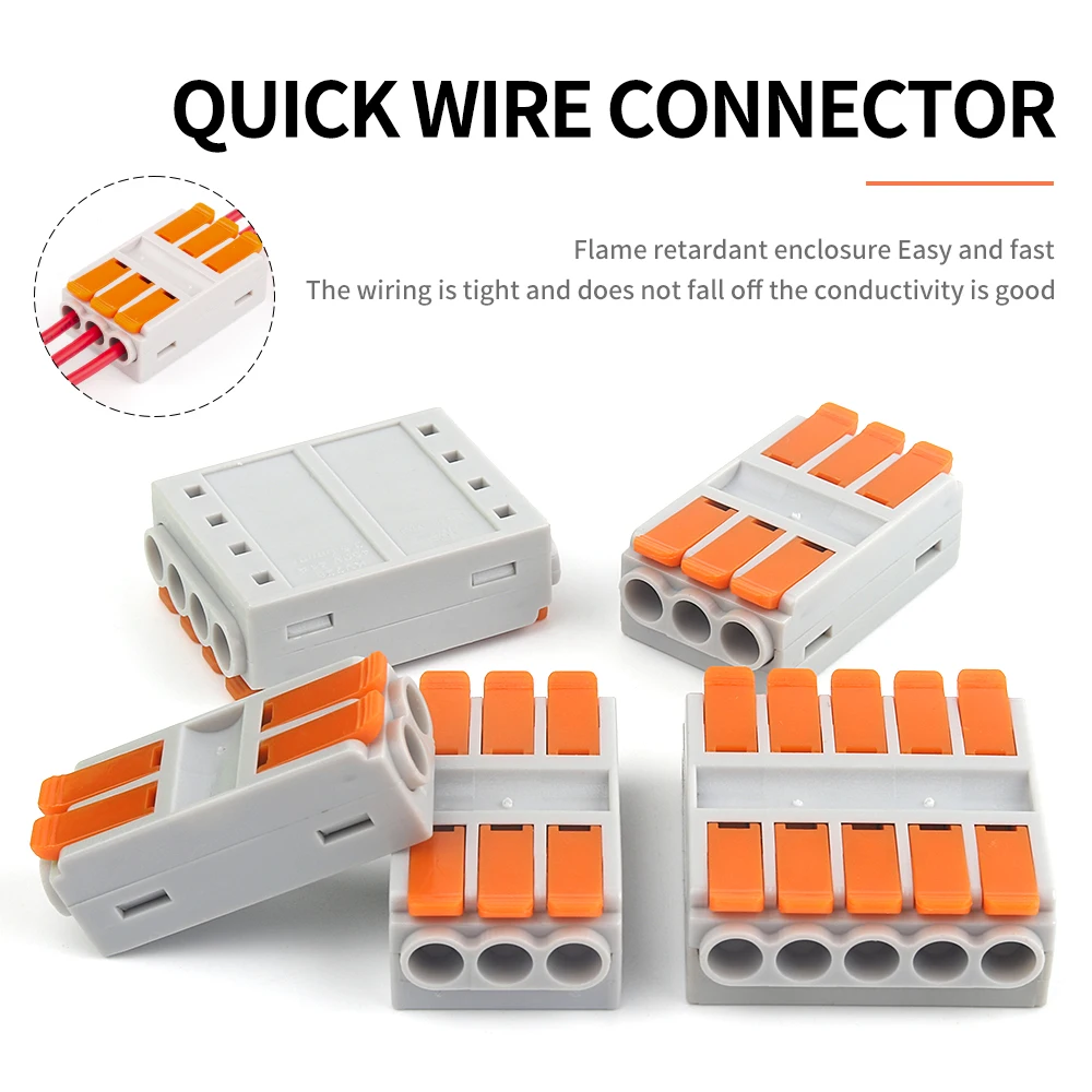 

5PCS Universal Wire Cable Connector Compact Push-in Butt Wiring Terminal Block With Lever Quick Docking Splitter 2/3/4/5/6 Pin