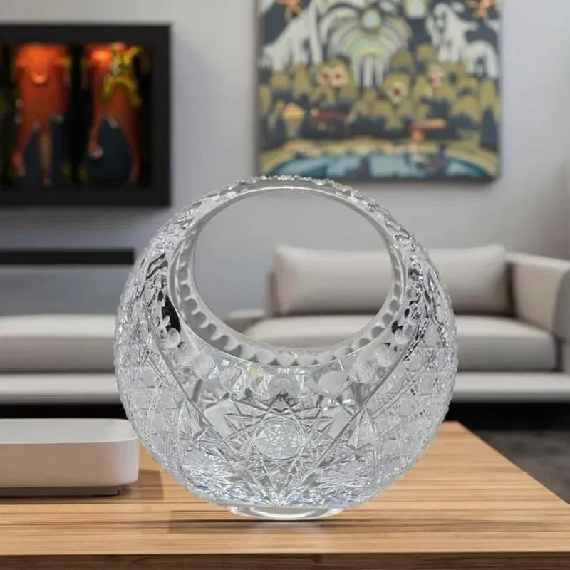 Hand Engraved 24 Percent Lead Oxide Crystal Fruit Flower Basket Luxury Dining Table Ornament Wedding Centerpiece Holiday Gift