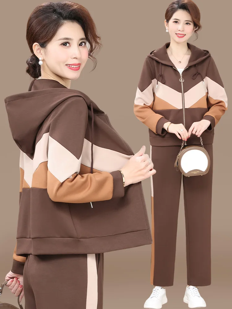 

Faionable Casual Sportswear Set for Women over 40 Spring Autumn Hoodie Top plus Size Outerwear Korean Sle Loose Fit Long ...