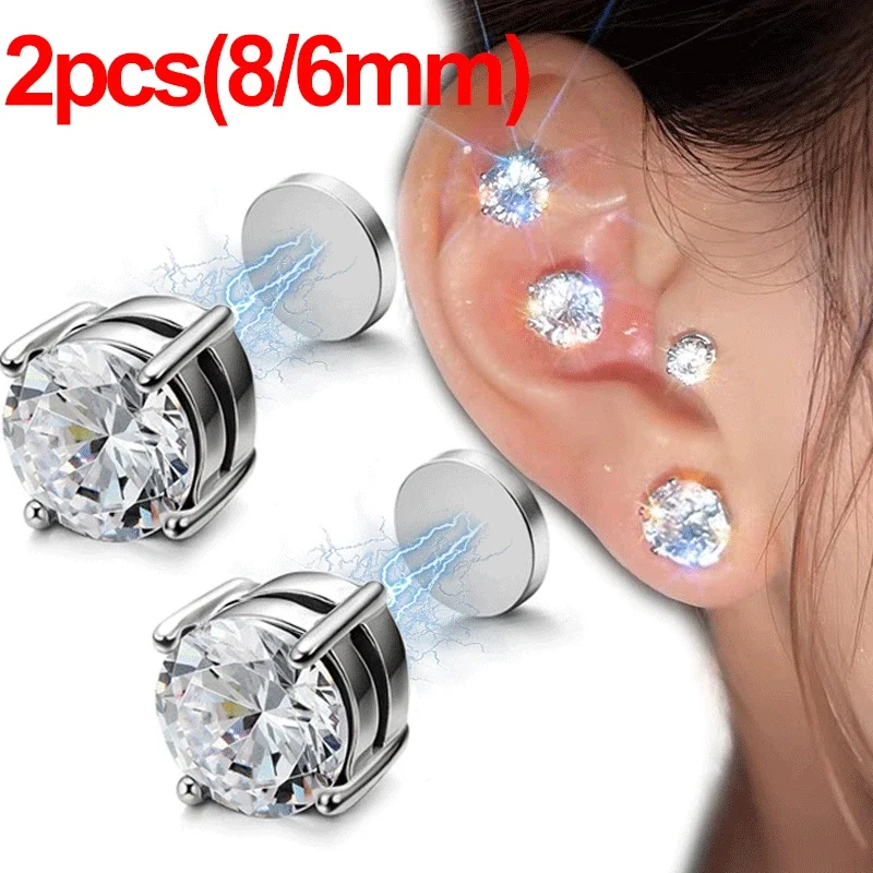 Magnetic Stud Earring Women Shining Magnet Ear Studs Men Zircon Stone Ear Clip Non-piercing Earrings Jewelry Accessories
