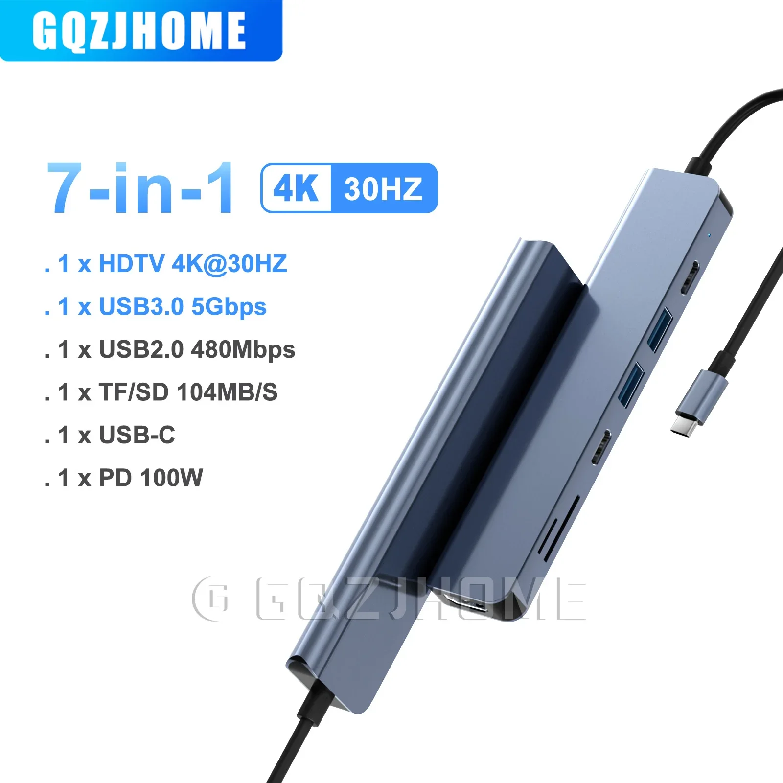 

7 в 1 USB C-концентратор Type C 4K @ 30 Гц HDMI-совместимый многопортовый адаптер USB 3.0 PD100W Док-станция для ноутбука Dell Nintendo Switch