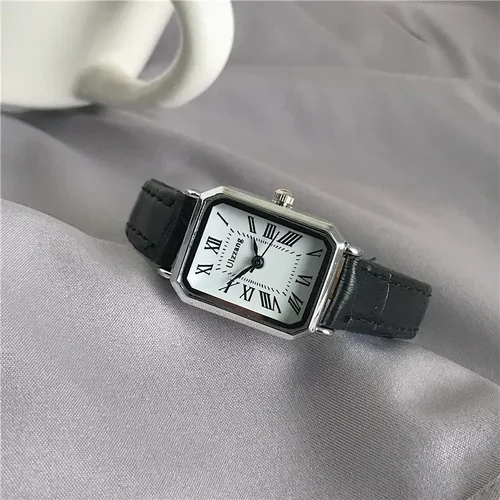 Relojes Retro clásicos informales con esfera de cuarzo, correa de cuero, Reloj rectangular para mujer, Reloj de pulsera de moda para mujer