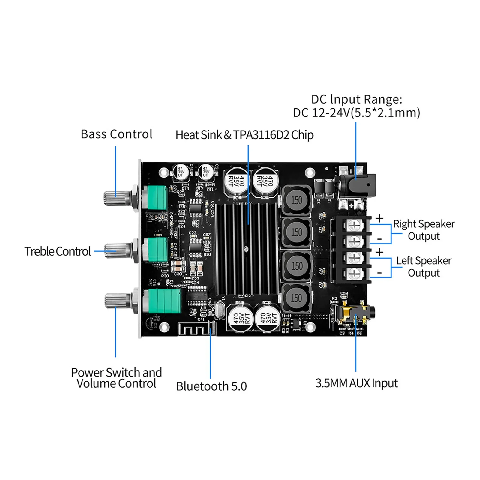 ZK-1002T Bluetooth 5.0 Audio Power Amplifier Module 100W*2 50W*2+100W