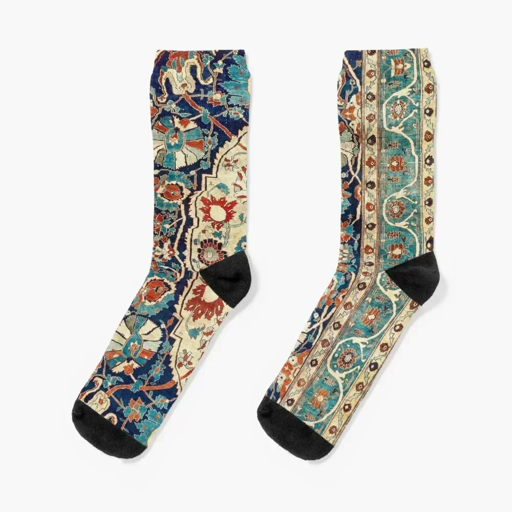 Heriz or Tabriz Persian Silk Rug Print Socks cotton Christmas colored Girl'S Socks Men's