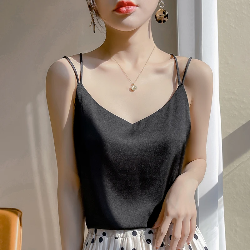 Real Silk V-Neck Camisole Women's Interior with Solid Color Summer Mulberry Silk Is Loose When Worn Externally Backless Top