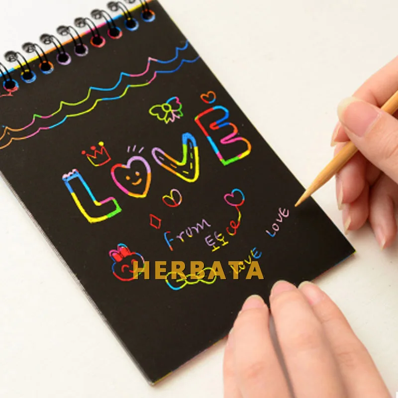 HERBATA Scratch note Black cardboard Creative DIY draw sketch notes for kids toy notebook zakka material Escolar School Supplies