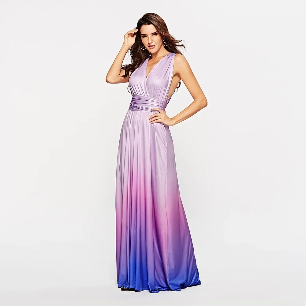 New Elegant Party Maxi Long Dress Women Multiway Wrap Dresses Gradient Convertible Boho Bandage Dress Bridesmaids Infinity Robe