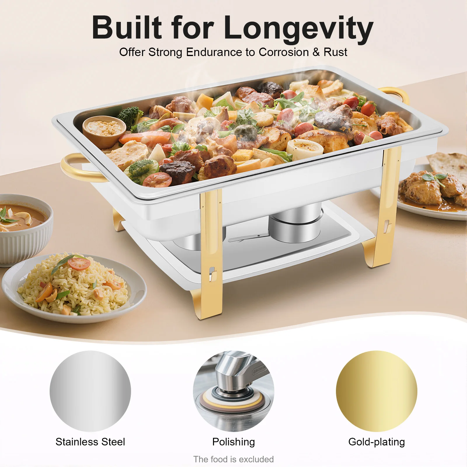 

All-in-One Buffet Chafing Dish, Stainless Steel Food Warmer with Lid & Adjustable Heat Control, Ready for Catering