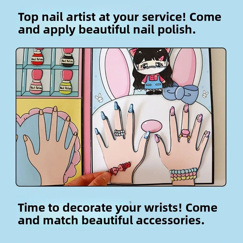 3D Nail Shop Quiet Book Creative Interactive DIY Dress Up Toy Puzzle Style Montessori Makeup Quiet Book Birthday Gift