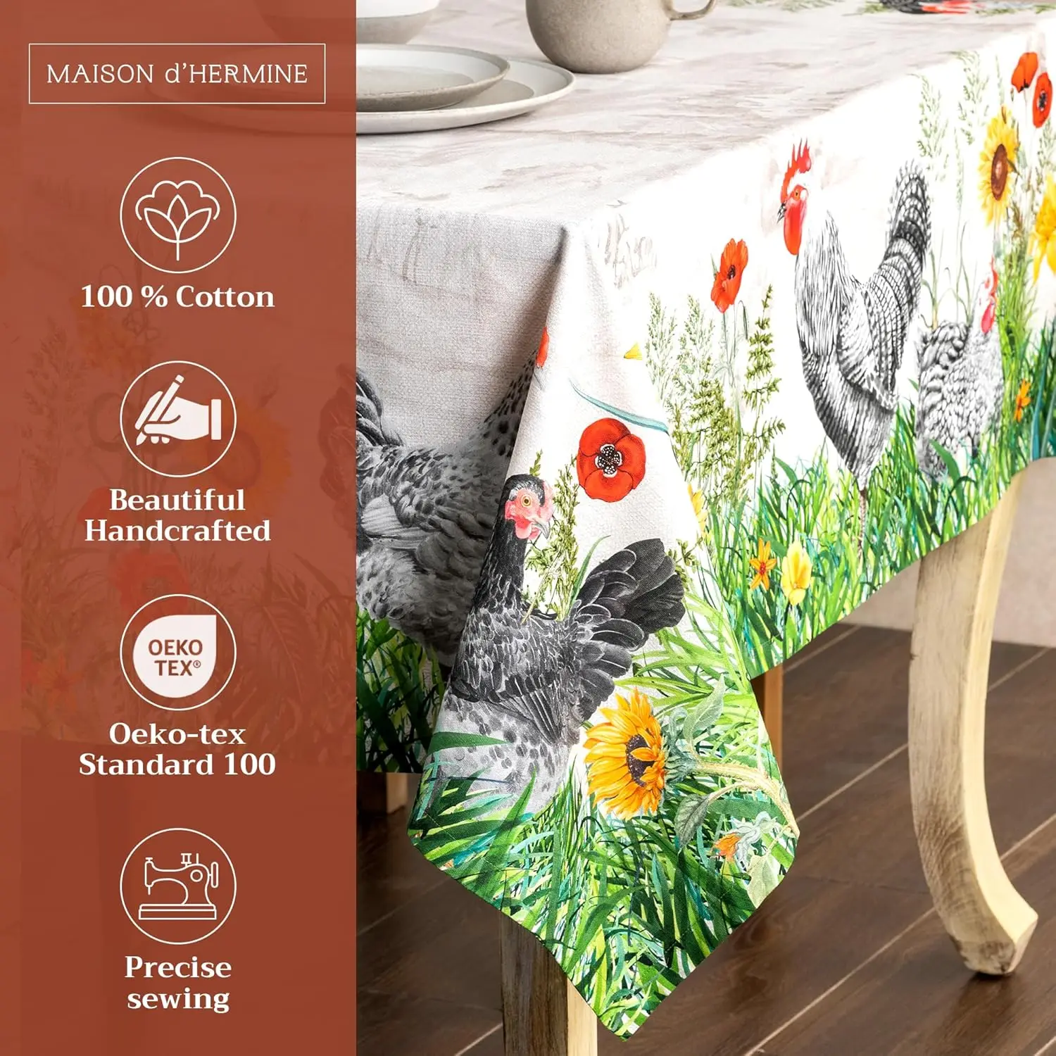 

Maison D'Hermine Table Cloth Rectangle Table 100% Cotton Tablecloth For Dining Room, Farmhouse, Home, Hotel, Parties & Wedding