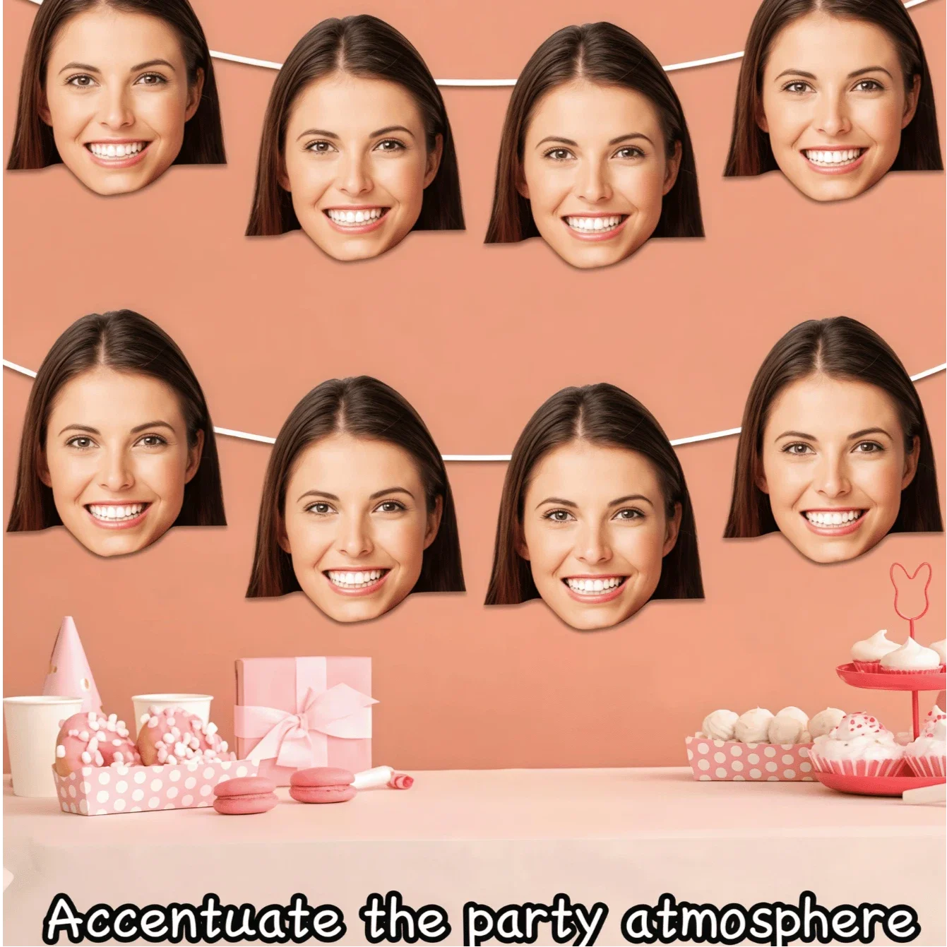 Personalisiertes Foto-Gesichtsbanner, Individuelle Menschen- und Haustierkopf-Girlande für Geburtstag, Junggesellinnenabschied und Partydekoration – Detail 4