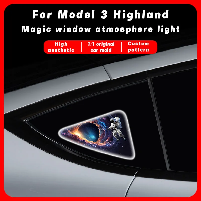 Metal Car Rear Window Triangle Trim Light for Tesla Model Y 2020 2021 2022 2023 2024 Personalised Netflix Creative Accessories