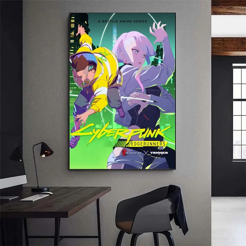 Calcomanías de pared autoadhesivas de Anime Cyberpunk para decoración del hogar, póster de Edgerunners, impresiones de galería, pegatina para sala