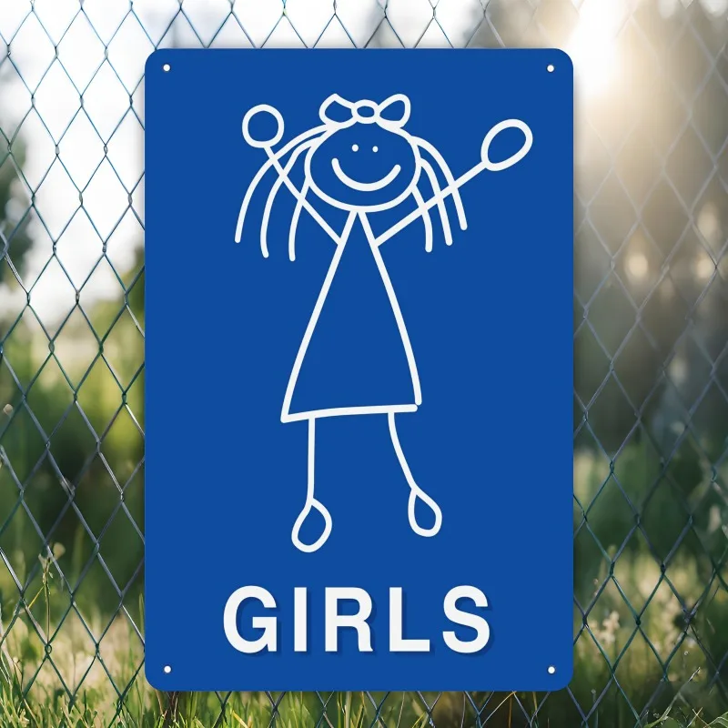 Iron Material Girls Restroom Sign Metal Plaque, Unframed 20.32x30.48cm Outdoor Wall Art, No Electricity Needed, Playful Bathr