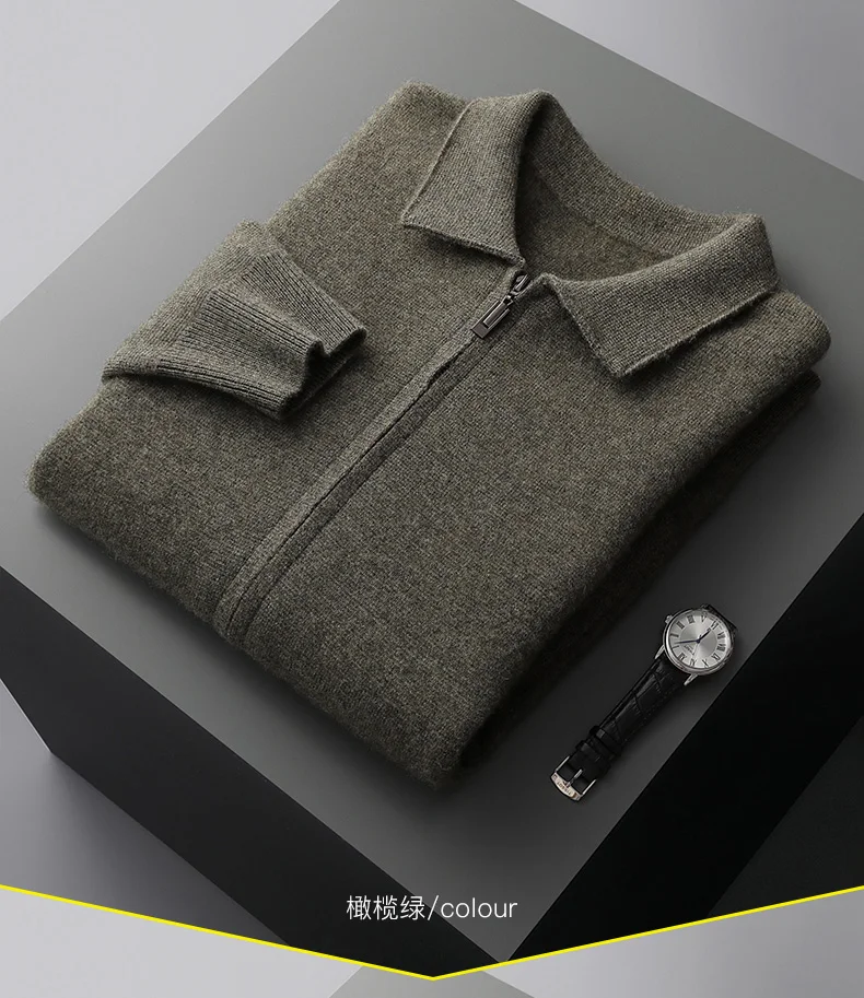 Herren Strickjacke reine Kaschmir jacke Revers Strick pullover mit Reiß verschluss, locker verdickte Langarm Business Casual Herbst Winter – Detail 20