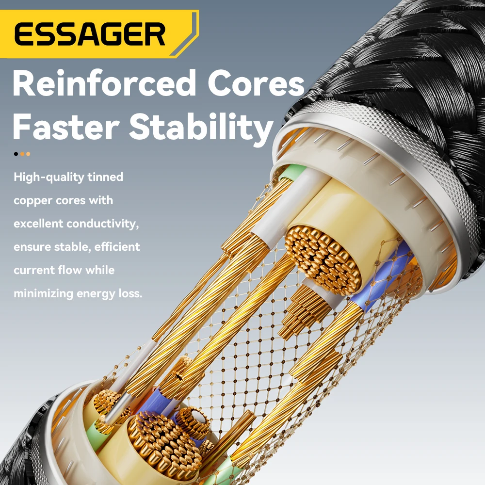 Essager 4 w 1 100W Kabel USB C Cyfrowy wyświetlacz Szybkie ładowanie dla iPhone 16 Huawei Xiaomi MacBook iPad Kabel USB typu C do oświetlenia — zdjęcie produktu 4