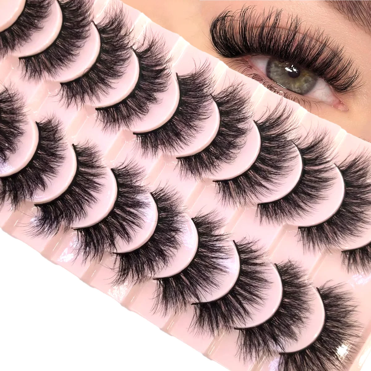 HBZGTLAD 10 pairs of natural 3D mink fur soft false eyelashes, crossed and messy, thick and extended, can be reused,