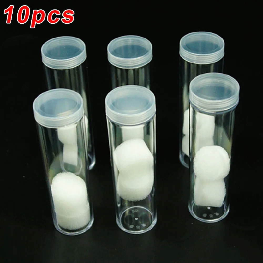 Set of 10 Plastic Portable Tube Holders Clear Round Cases 21mm Diameter with Airtight Lock and Shockproof Sponge Pads for