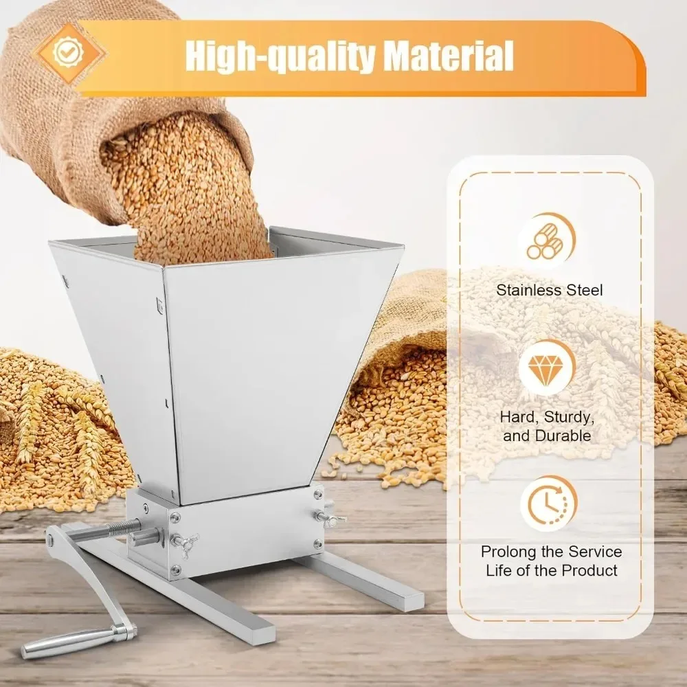 Grain Crusher Scrap Mill Malt Mill with 4 L Funnel Feed Mill for Wheat Sesame with 2 Adjustable Stainless Steel Rollers