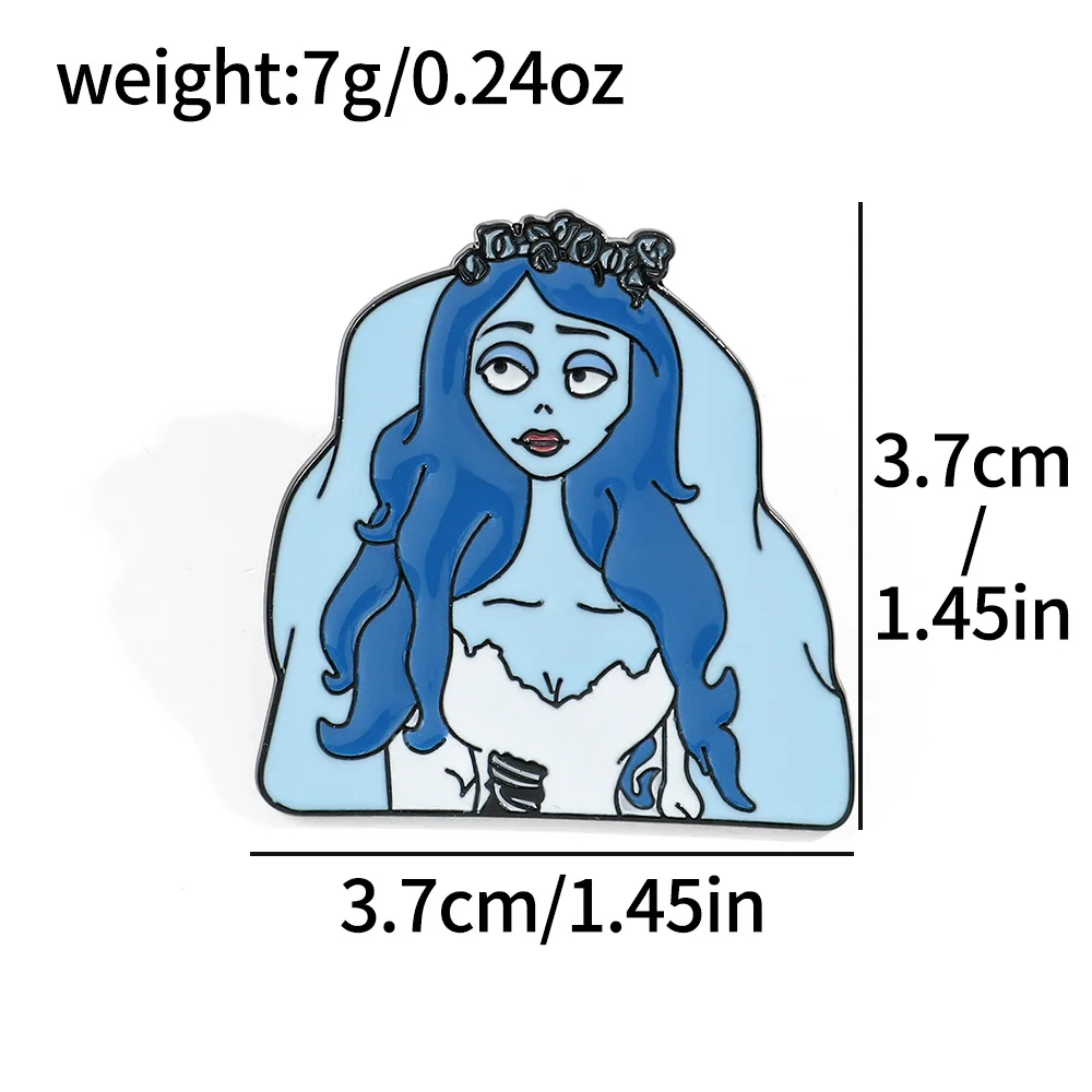 Corpse Bride Enamel Pins para Mulheres e Homens, Anime Movie Metal Brooch, Emblemas para Halloween, Cosplay Jóias, Pin de roupas, Decoração Presente