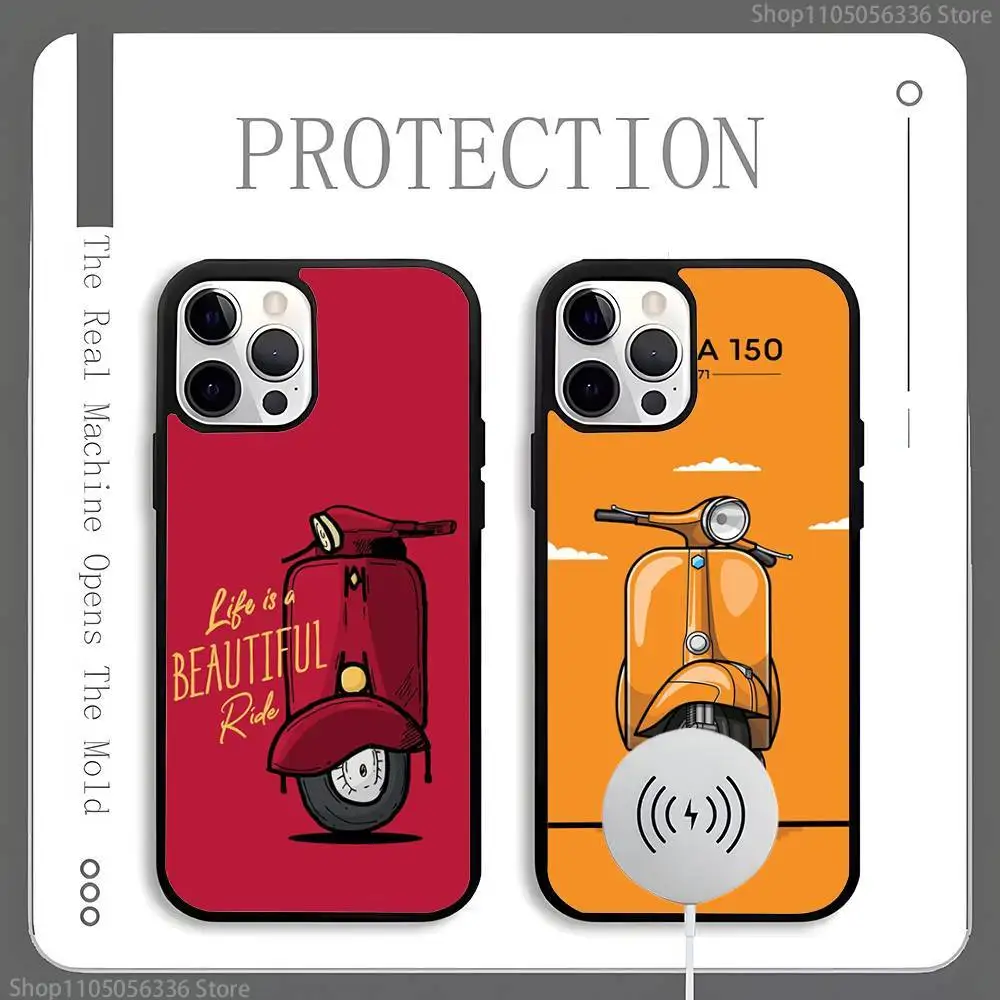 

V-VespaS Scooter Phone Case For Magnetic Wireless Charge Cover For iphone 16 15 14 13 12 11 Pro Max Plus Coque