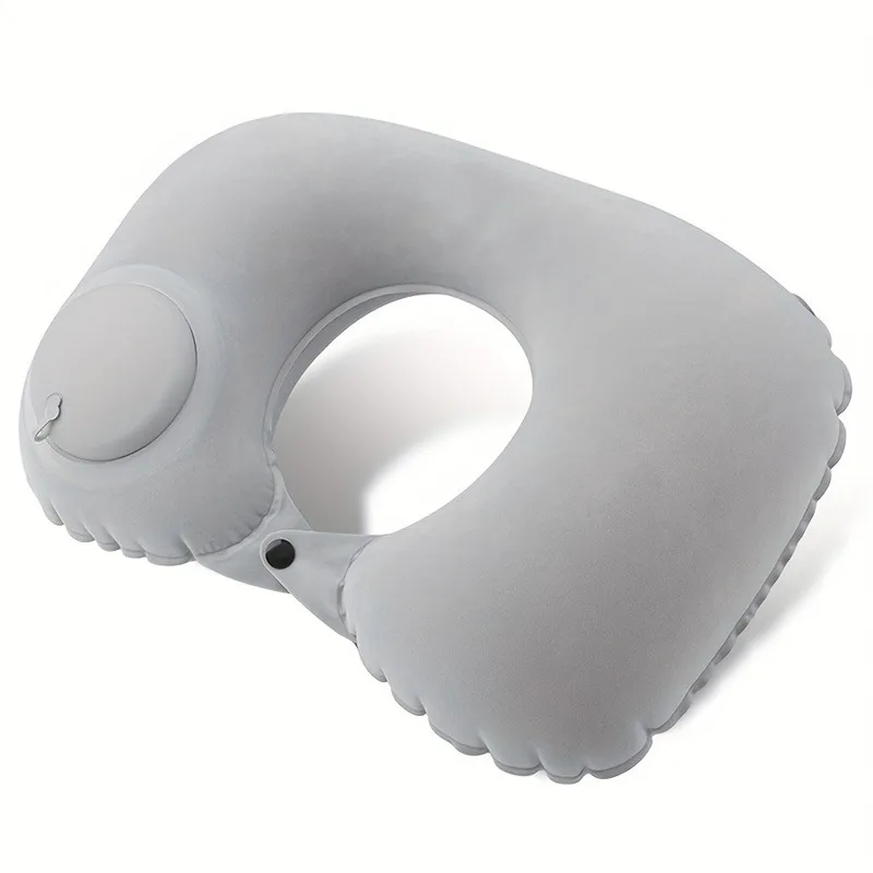 Self Inflating Portable Neck Pillow 1Pc Self Folding U Shaped for Travel Business Trip Outdoor Use Soft Velvet Pillow