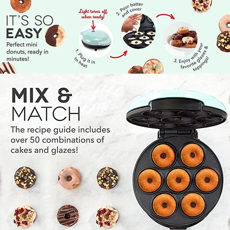 Electric Donut Maker Automatic Heating Egg Cake Bread Baking Machine 700W Kitchen Breakfast Makes 7 Donuts US Plug