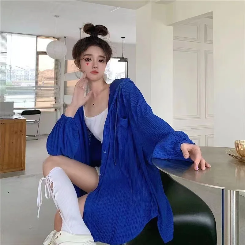 Lazy Style loose fit Sun Protection shirt for women\'s summer Beach Thin Anti-UV shirts woman Korean All-Match Knitted Sunscreen