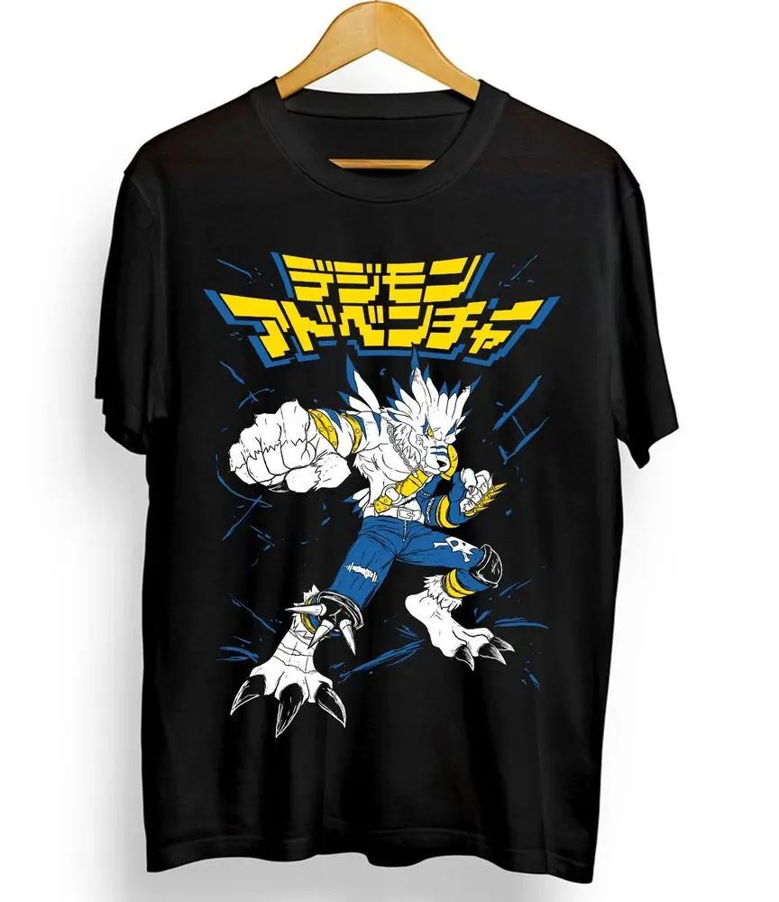 Digimon Adventure T-hirt Were Garurumon Gabumon Anime Girl Black Shirt All Size