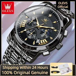 OLEVS 2892 TOP Brand Men's Watches Stainless Steel Waterproof Moon Phase Chronograph Quartz Watch for Men