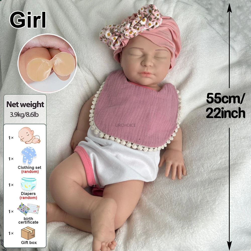 수동으로 제작된 박진감 있는 22인치 풀 실리콘 재생 여아는 부드러운 신생아 인형을 씻을 수 있으며, 치료용 스트레스 저항 어린이 장난감에 사용된다