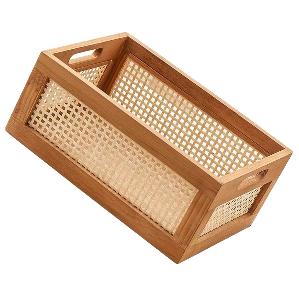 

Decorative Storage Basket Solid Wood Bamboo Woven Bin Bathroom Toy Organizer Bedroom Book Holder Home Decor Desktop