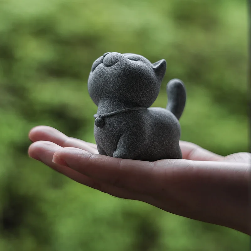 Blue Sand Stone Cute Cat Tea Pet Simple Household Table Animal Decoration Fish Tank Pot Landscape Decoration Can Raise Tea Pets