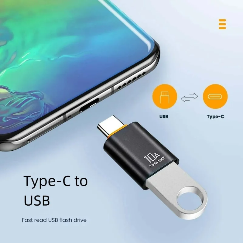 محول بيانات USB Type-C ، 10A ، OTG ، ذكر إلى أنثى ، شحن سريع لماك بوك ، شاومي ، سامسونج ، موصل OTG سريع