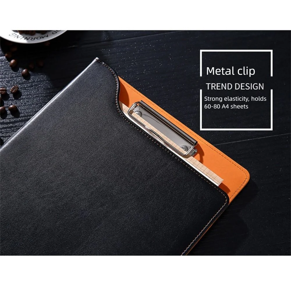 With Cover A4 File Folder Clipboard Metal Board Clip With Pen Holder PU Leather Writing Clip High Capacity Non-slip