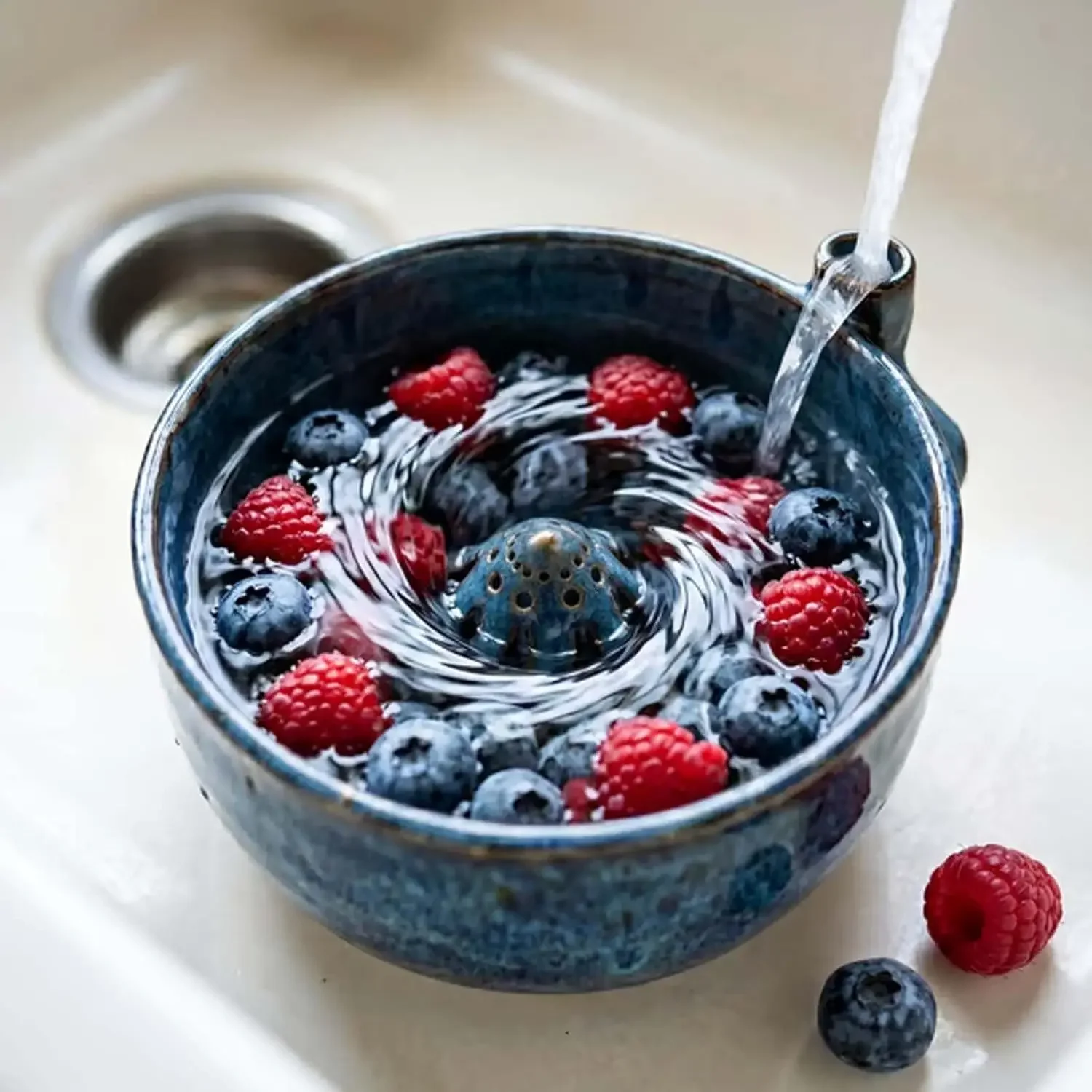 1PC Swirling Berry Washing Bowl, Self-Spinning Fruit & Vegetable Washer with Drain 360° Vortex Cleaning Kitchen Colander Tool