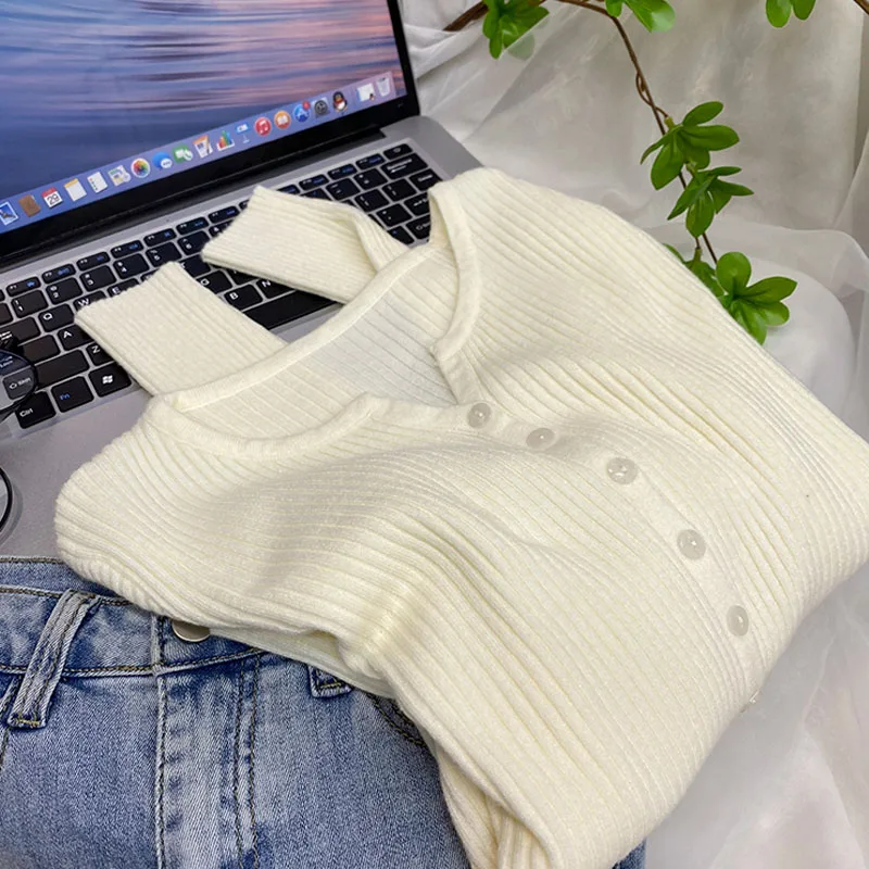 

Sueter Feminino O-Neck Black Knitted Sweater Women Cardigans New Long Sleeve Knit Sweater Cardigan Women Tops Knitwears Q3448