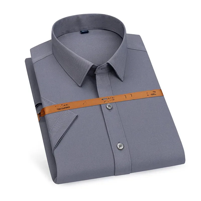 New High Quality Men Dress Shirts Short Sleeve Formal Business Social Solid Color Office Party Slim Fit White-Black-Blue-Pink