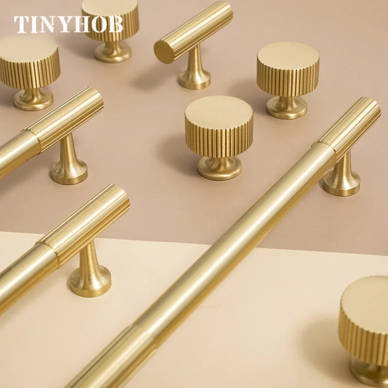 Modern Style/Vertical lines Solid  Brass  Drawer Knobs T bar Handle Bedroom Pulls Kitchen Cabinet Door Pull Handle