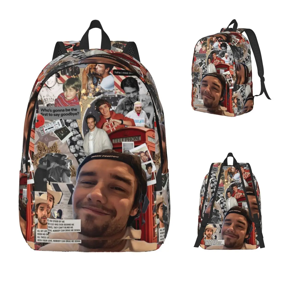 Liam Payne Photo Collage Backpack Daypack Large Capacity Kids BookBag School Bag Shoulder Bags for Men Women