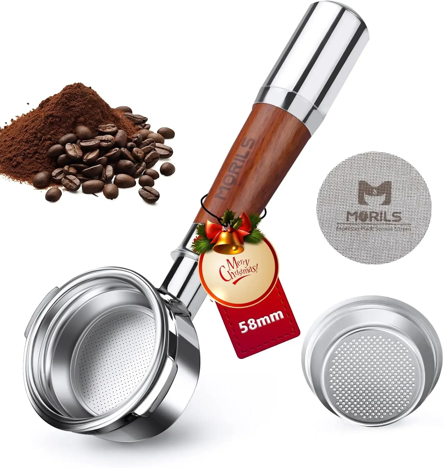 

58mm Bottomless Portafilter with Double Shot Basket & Walnut Handle for Breville 58mm Espresso Machines