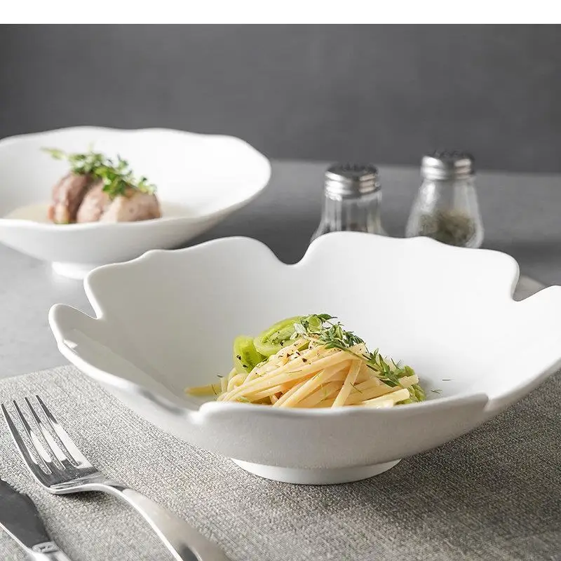 Irregular Shape Fruit Salad Plates Ceramic Soup Bowl Home Kitchen Solid Color Tableware Pasta Ramen Noodle Bowls Dinner