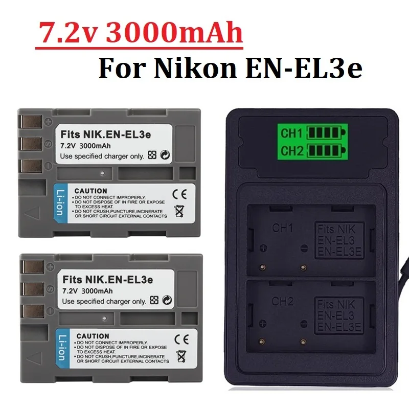 

3000mAh EN-EL3e EN EL3e ENEL3e EL3E Battery and Charger For Nikon D30 D50 D70 D70S D90 D80 D100 D200 D300 D300S Camera Batteria