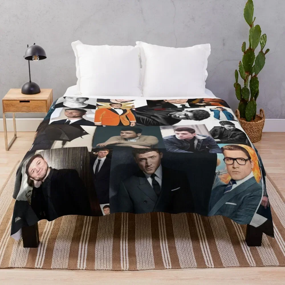 

Taron Egerton Abstract Photos Collage Throw Blanket Tourist warm winter Blankets