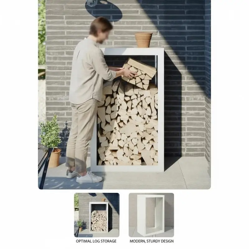 Support à bois de chauffage en acier robuste, support de rangement pour bûches en métal avec design ventilé pour la circulation de l'air, structure robuste pour foyer et terrasse extérieure, noir, 60x40x100 cm