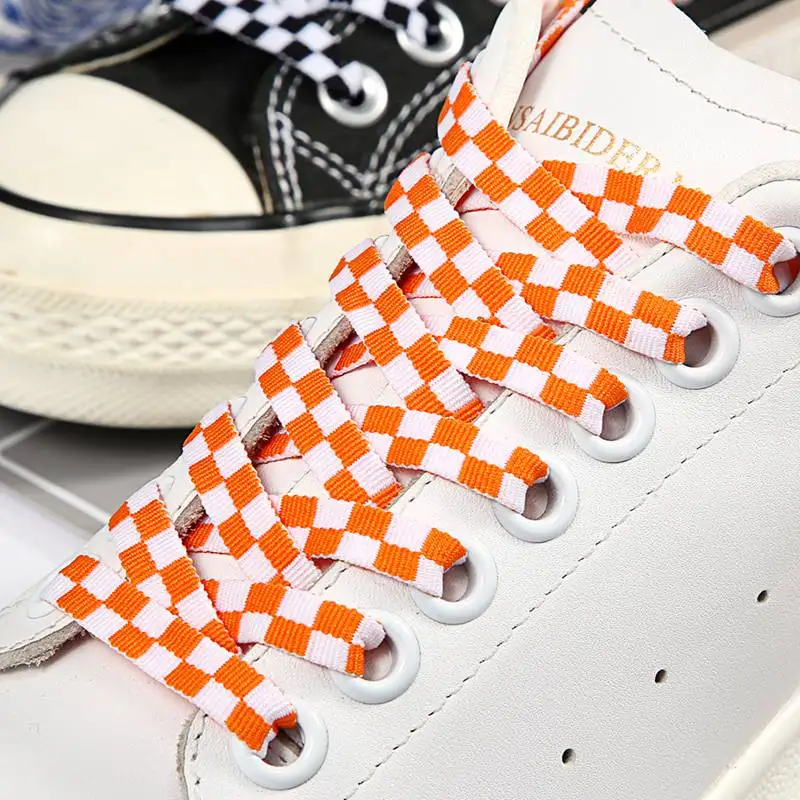 2022 Fashion Grid Shoelaces for Sneakers Flat Original Classic Shoelace Checkerboard Canvas Casual Small White Sport Shoes Laces