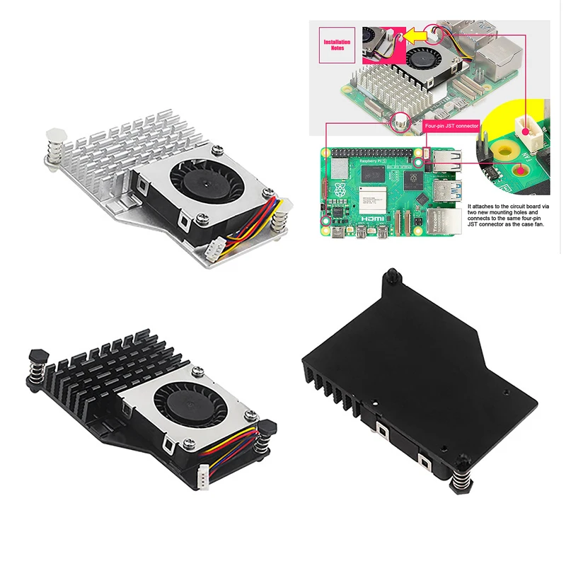 1Pc PWM Speed Adjustable Fan Black Silver Blue Cooling Radiator For Pi 5 Active Cooler Aluminum Heatsink Accessories