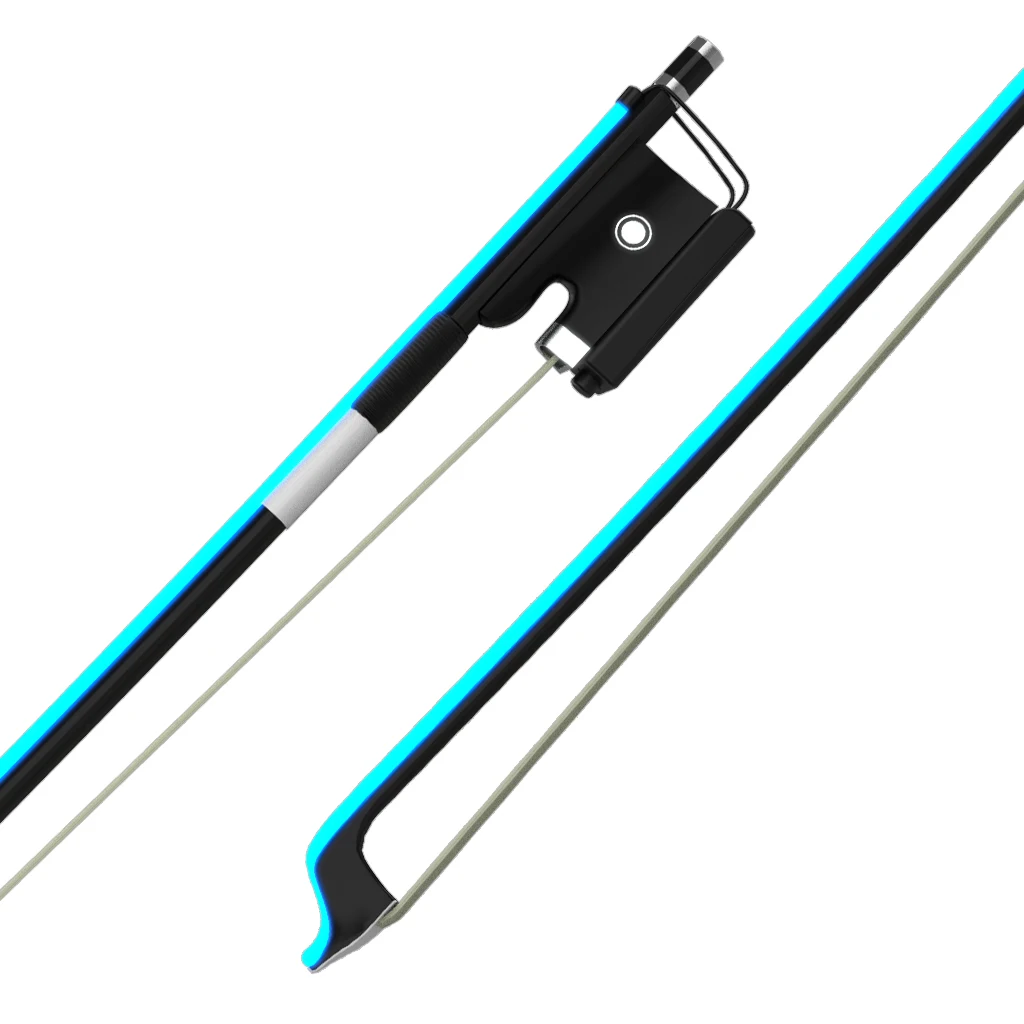 Blue Color Innovative LED Violin Bow 4/4-1/8 Size Carbon Fiber Stick with Bright Glow Effect Rechargeable Battery